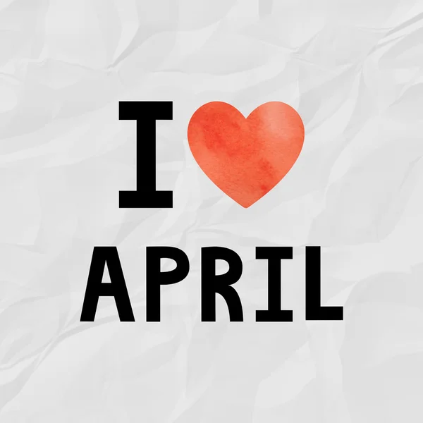 Liefde april met rode aquarel hart — Stockfoto