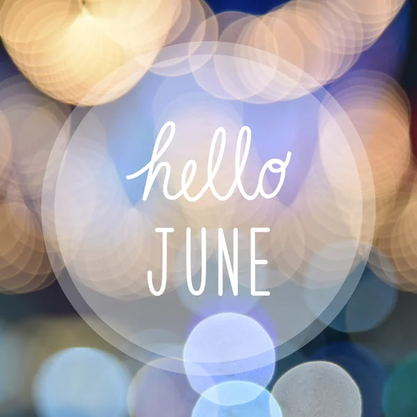 Hello June greeting on bokeh lights — Stockfoto