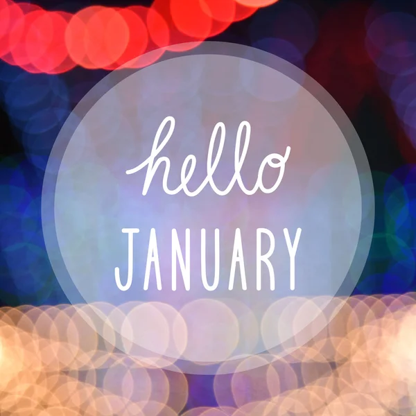Hello January greeting on bokeh lights — Stock Photo, Image