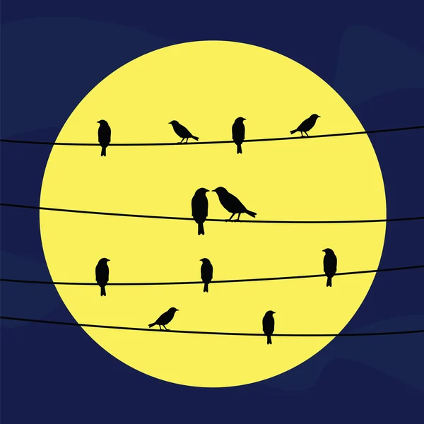 Fåglar på wires5 — Stock vektor