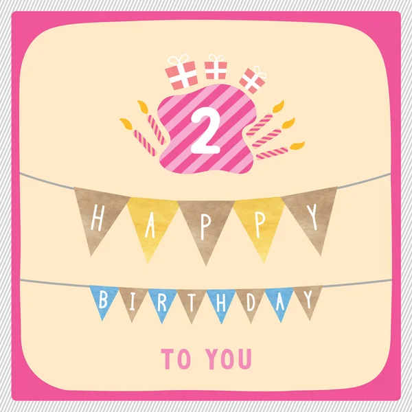 Happy second birthday card — Stock Vector