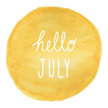 Temmuz tebrik sarı suluboya arka plan üzerinde Merhaba