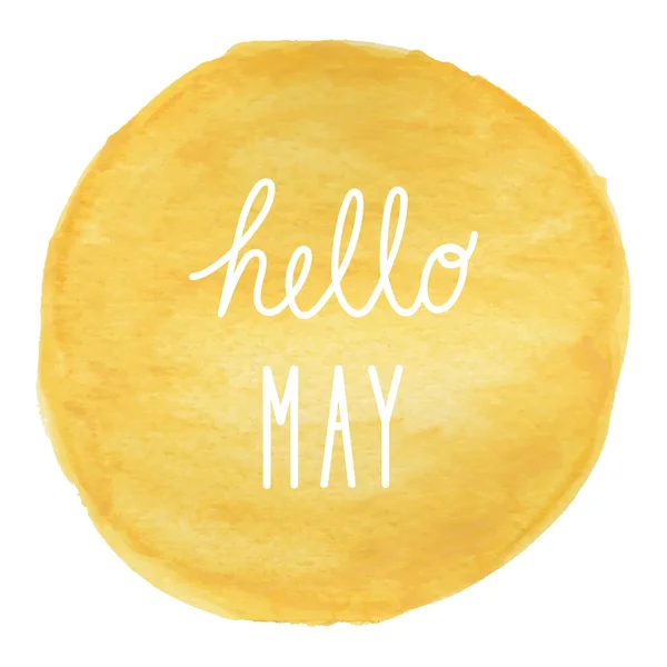 Hello May greeting on yellow watercolor background — Stock Photo, Image