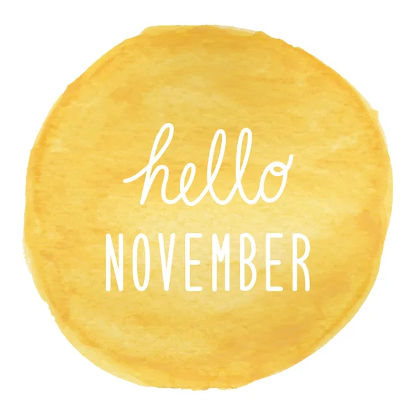 Olá Novembro saudação no fundo aquarela amarelo — Fotografia de Stock