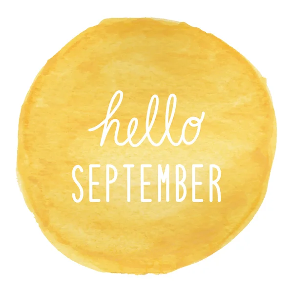 Hallo September Gruß auf gelbem Aquarell Hintergrund — Stockfoto