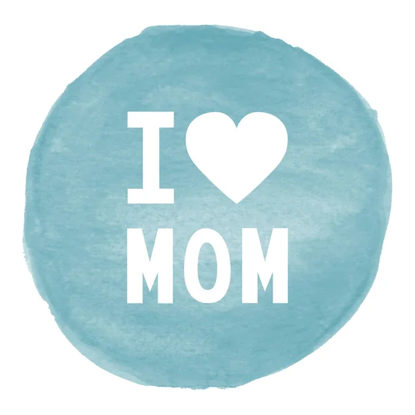 Me encanta mamá sobre fondo azul acuarela — Foto de Stock