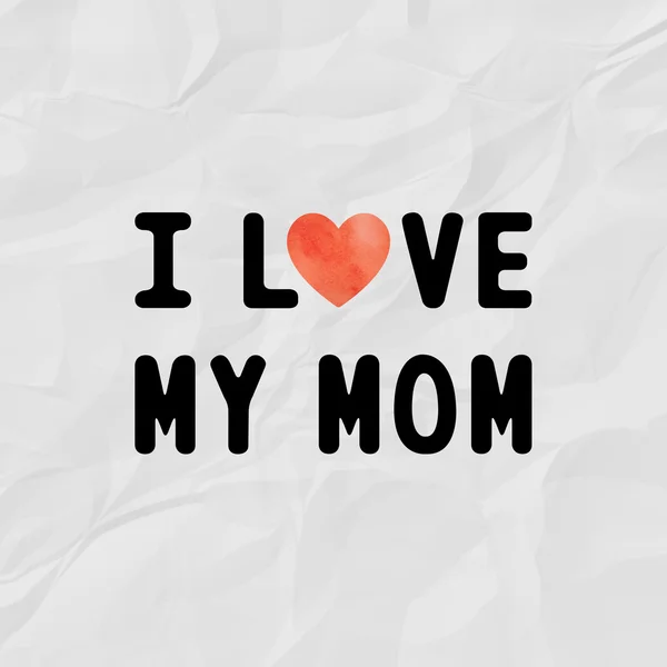 I love my mom with red watercolor heart — Stock Photo, Image