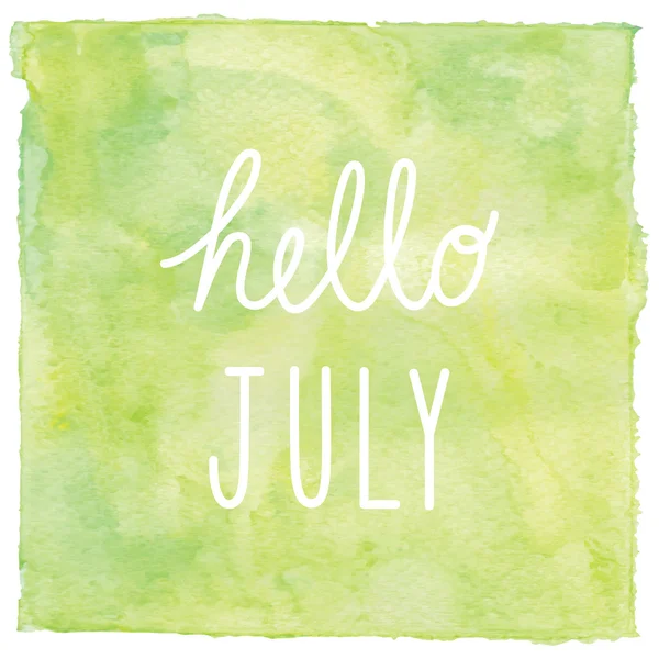 Hello július szöveg zöld akvarell háttér — Stock Fotó