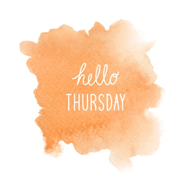 Hello Thursday text on orange watercolor background — Stock Photo, Image