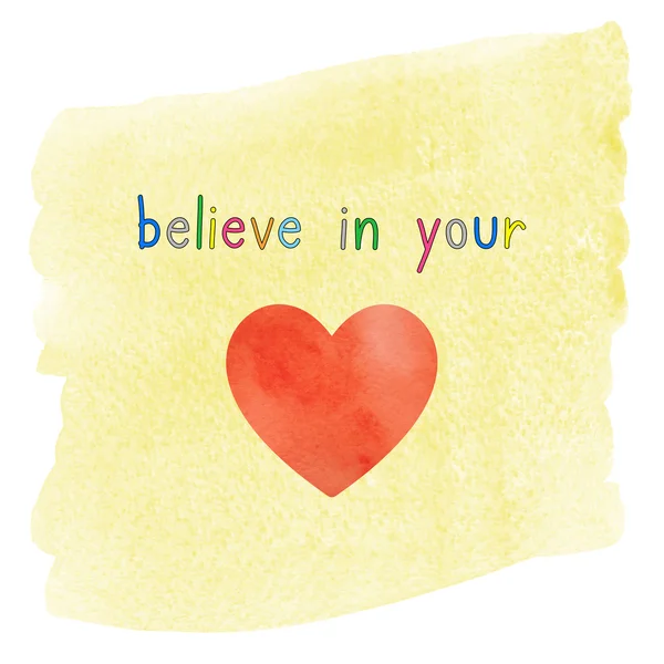 Cree en tu corazón sobre fondo amarillo acuarela —  Fotos de Stock