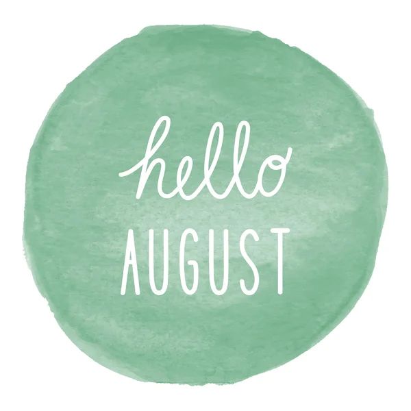 Hello August greeting on green watercolor background — Stock Photo, Image