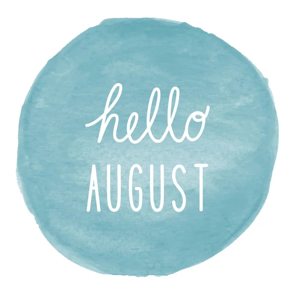 Hello August greeting on blue watercolor background — Stock Photo, Image