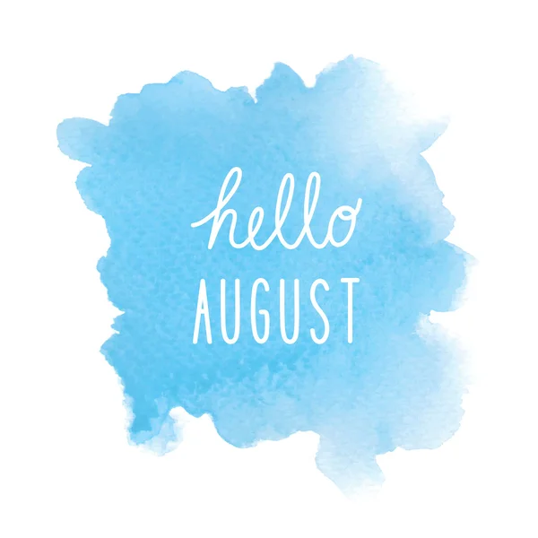 Olá agosto saudação com fundo aquarela azul — Fotografia de Stock