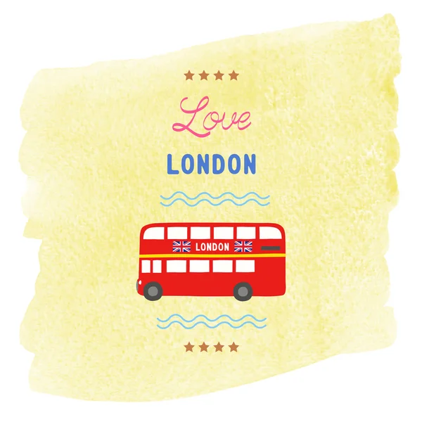 Carte Love London avec fond aquarelle jaune — Photo