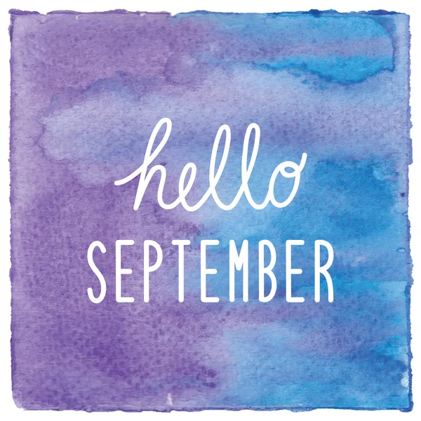 Ciao settembre su sfondo acquerello blu e viola — Foto Stock