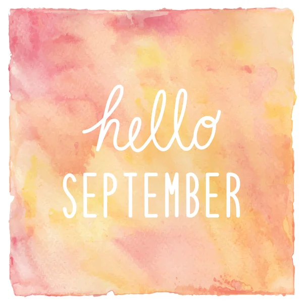 Hallo September tekst op rode en gele aquarel achtergrond — Stockfoto