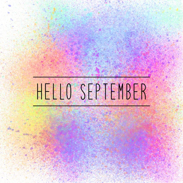 Hej September text på färgglada sprayfärg bakgrund — Stockfoto