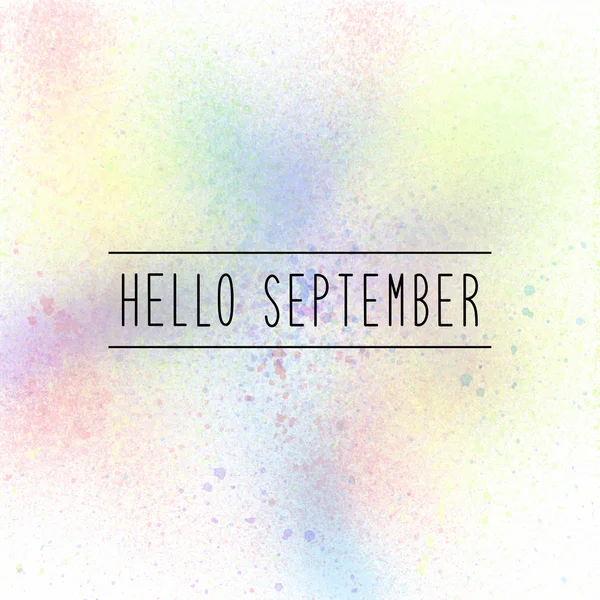 Hallo September tekst op pastel Lakspuitbus Kleur achtergrond — Stockfoto