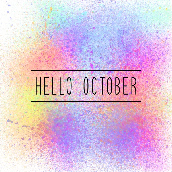 Hej oktober text på färgglada sprayfärg bakgrund — Stockfoto