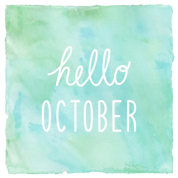 Hello October on green and blue on watercolor background — Stock Photo, Image