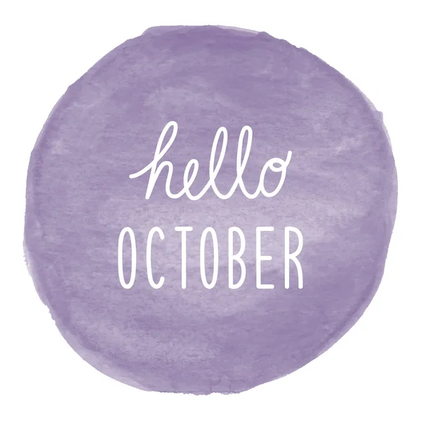 Hello October greeting on violet watercolor background — Stock Photo, Image