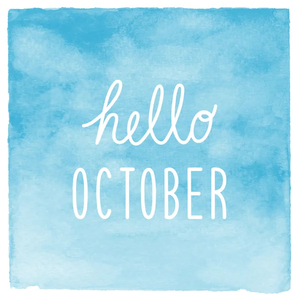 Hello October text with blue watercolor background — Stock Photo, Image