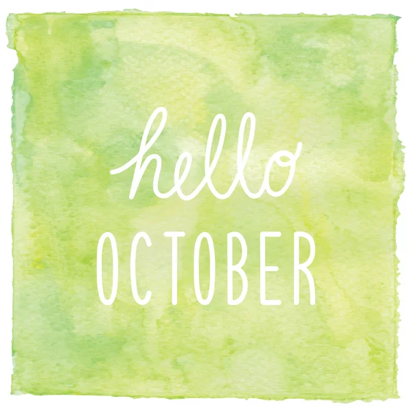 Hello October text on green watercolor background — Stock Photo, Image