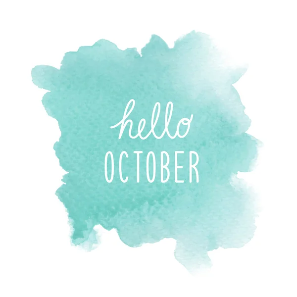 Hello October greeting with green watercolor background — Stock Photo, Image