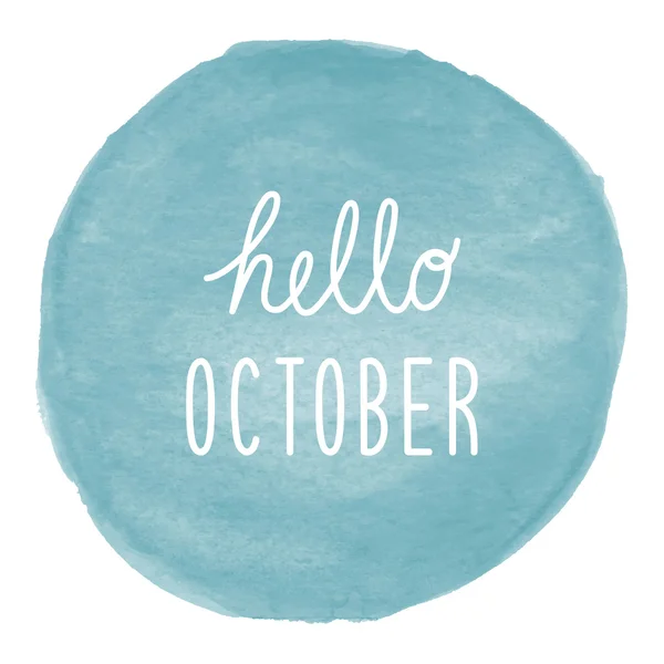 Hello October greeting on blue watercolor background — Stock Photo, Image