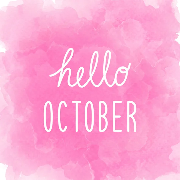 Hej oktober hälsning på abstrakt rosa akvarell bakgrund — Stockfoto