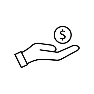 Beyaz arkaplanda el vektörü simgesindeki para.