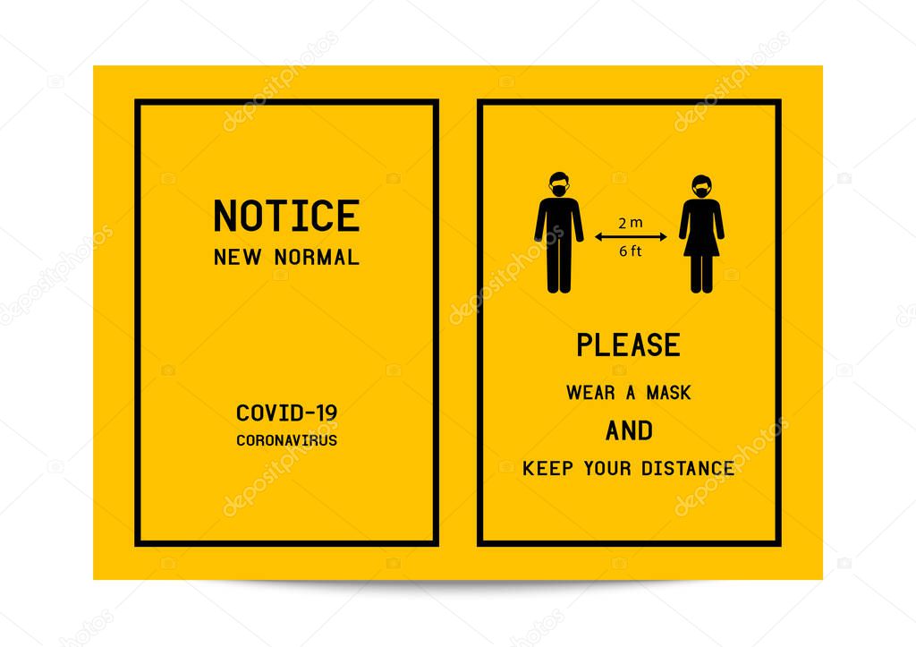 Caution Please wear a mask and keep your distance with new normal concept avoid COVID-19 coronavirus.