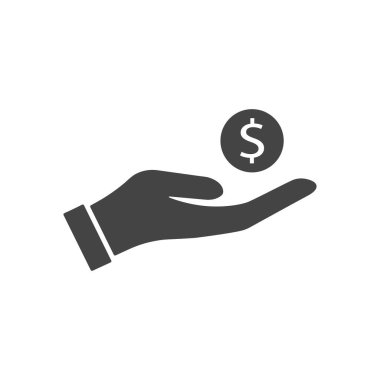 Beyaz arkaplanda el vektörü simgesindeki para.