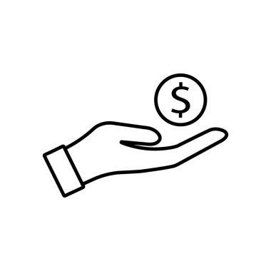 Beyaz arkaplanda el vektörü simgesindeki para.