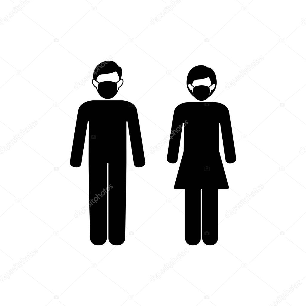 Man and woman sign vector icon in flat style on white background. New normal concept.
