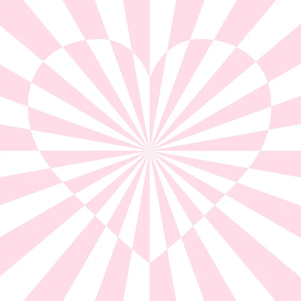 Roze Witte Sunburst Achtergrond Met Hart Patroon — Stockvector