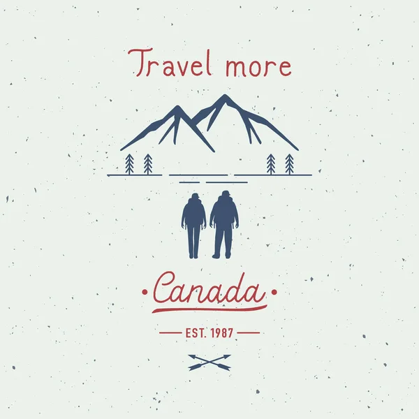 Viaje Mais Lettering Mão Canadá Com Mochileiros Conceito Viagem — Vetor de Stock