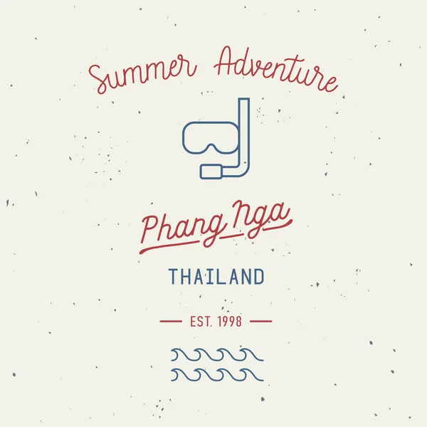 Summer Adventure Phang Nga Letras Mano Con Máscara Buceo Icono — Vector de stock