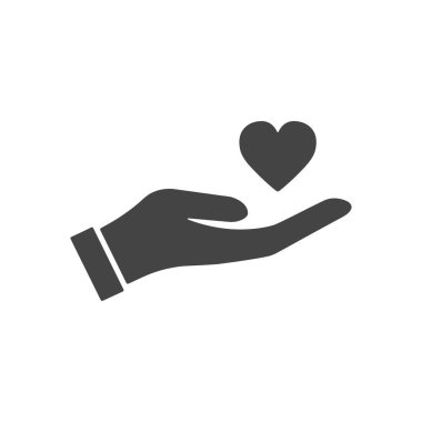 Beyaz arkaplanda kalp el vektörü simgesi.