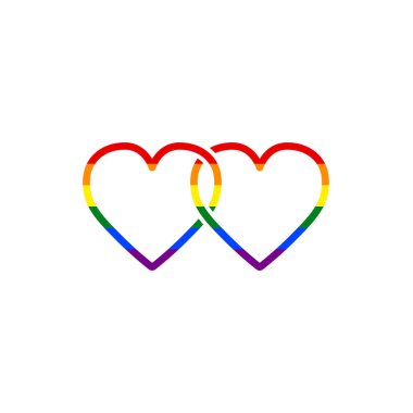 LGBT gurur bayrağı taşıyan iki kalp logosu. Modern tipografi tasarım şablon elementleri.