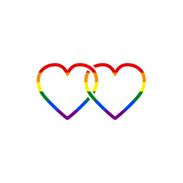 Logo Inicial Dos Corazones Con Bandera Orgullo Lgbt Elementos Plantilla — Vector de stock