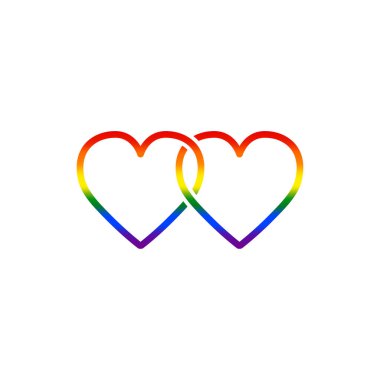 LGBT gurur bayrağı taşıyan iki kalp logosu. Modern tipografi tasarım şablon elementleri.