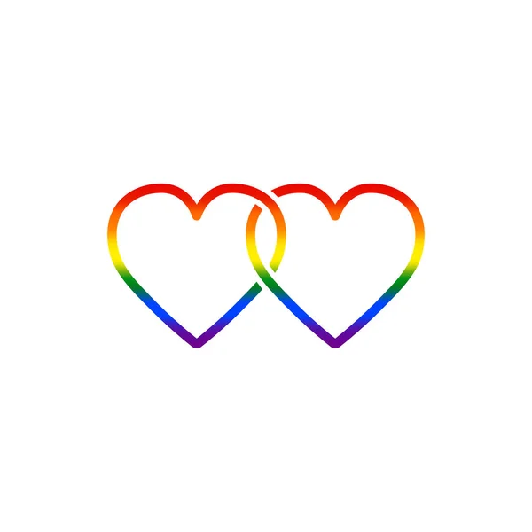 Logo Inicial Dos Corazones Con Bandera Orgullo Lgbt Elementos Plantilla — Vector de stock