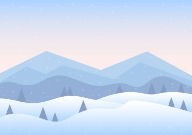 Kış dağları çam ormanlarıyla kaplı. Vektör illüstrasyonu.