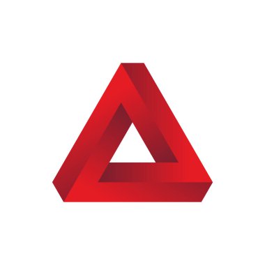 Kırmızı üçgen optik illüzyon logosu. Soyut 3D izometrik vektör çizimi.