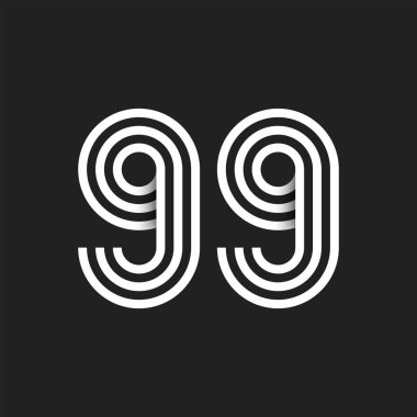 Siyah beyaz arka planı olan 99 numara. Gölge 'yle 99. Vektör illüstrasyonu.