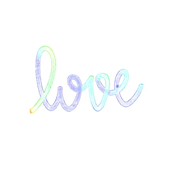 Love Hand Drawn Lettering Colorful Texture White Background — Stock Vector