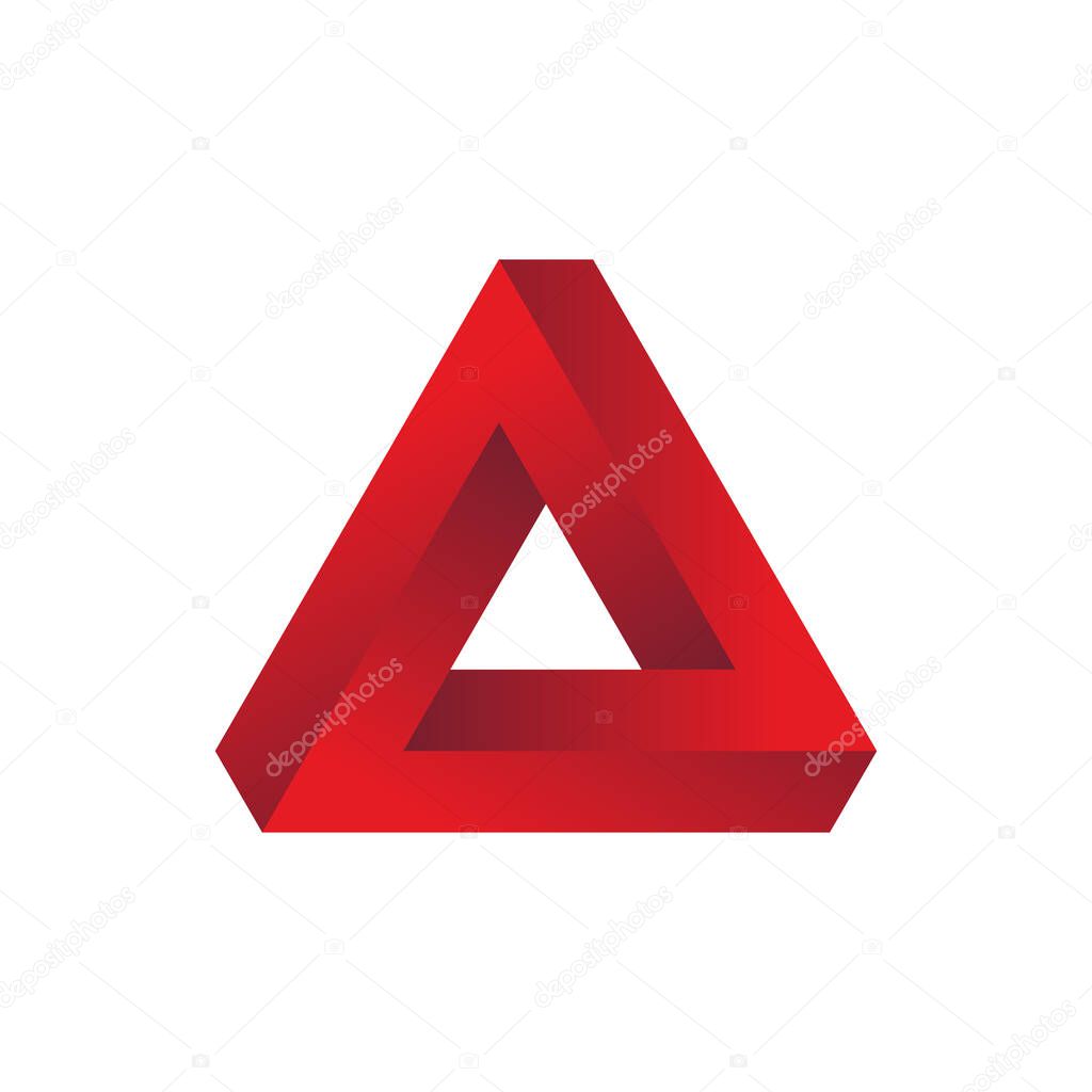 Red triangle optical illusion logo. Abstract 3D isometric vector illustration.