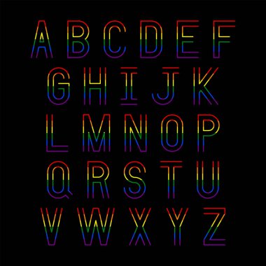 A 'dan Z' ye vektör illüstrasyonunda alfabe harflerinde Gökkuşağı LGBT bayrağı.