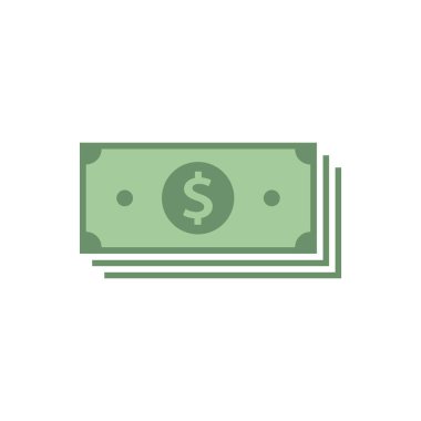 Beyaz arkaplanda düz biçimli para vektörü simgesi.